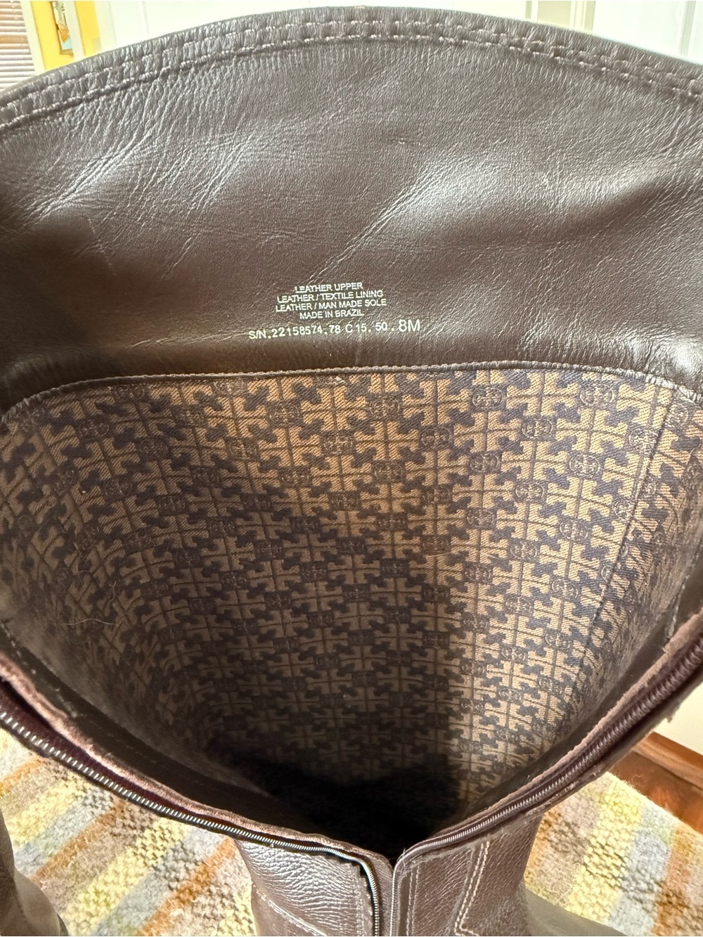 Tory Burch Joanna Dark Brown Pebbled Leather Knee Riding Boots Gold Logo EUC sz8 - Picture 9 of 11